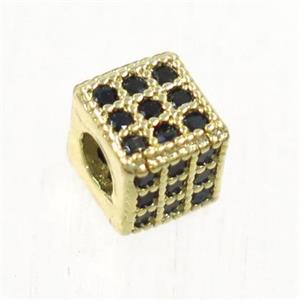 European style copper cube beads paved zircon, gold plated, approx 4.5x4.5mm [FDZN4865-4.5MM]