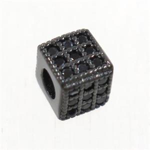 European style copper cube beads paved zircon, black plated, approx 6x6mm [FDZN4866-6MM]
