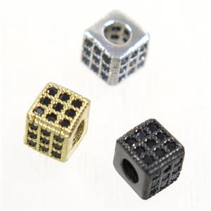European style copper cube beads paved zircon, mix color, approx 4.5x4.5mm [FDZN4867-4.5MM]