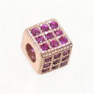 copper cube beads paved zircon, rose gold, approx 4.5x4.5mm [FDZN4868-4.5MM]