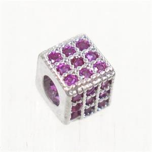 copper cube beads paved zircon, platinum plated, approx 4.5x4.5mm [FDZN4869-4.5MM]