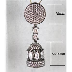 copper pendant paved zircon, black, approx 15mm dia, 13x18mm [FDZN487]