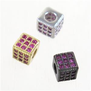 copper cube beads paved zircon, mix color, approx 4.5x4.5mm [FDZN4872-4.5MM]