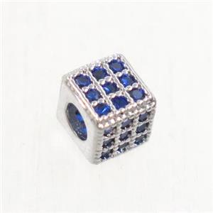 copper cube beads paved zircon, platinum plated, approx 4.5x4.5mm [FDZN4874-4.5MM]