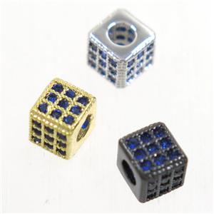 copper cube beads paved zircon, mix color, approx 4.5x4.5mm [FDZN4877-4.5MM]