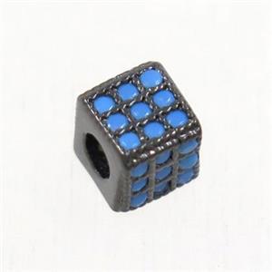 copper cube beads paved zircon, black plated, turq, approx 4.5x4.5mm [FDZN4880-4.5MM]