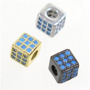copper cube beads paved zircon, mix color, turq, approx 6x6mm [FDZN4881-6MM]