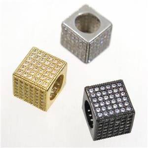 European style copper cube beads paved zircon, mix color, approx 9.5x9.5mm, 7mm hole [FDZN4891]