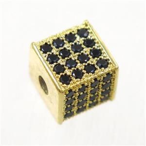 copper cube beads paved zircon, gold plated, approx 8.5x8.5mm [FDZN4894]