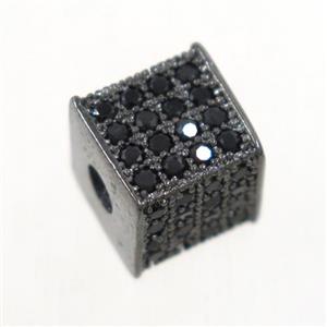 copper cube beads paved zircon, black plated, approx 8.5x8.5mm [FDZN4895]