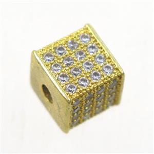 copper cube beads paved zircon, gold plated, approx 8.5x8.5mm [FDZN4898]