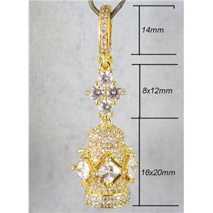 copper pendant paved zircon, gold plated, approx 14mm, 8x12mm, 16x20mm [FDZN490]