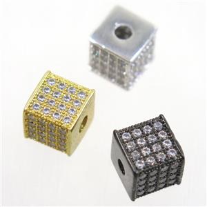 copper cube beads paved zircon, mix color, approx 8.5x8.5mm [FDZN4900]