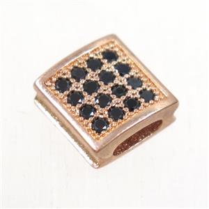 copper square bead paved zircon, rose gold, approx 9x9mm, 2x5mm hole [FDZN4901]