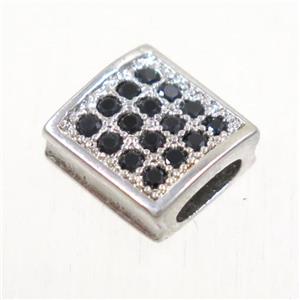 copper square bead paved zircon, platinum plated, approx 9x9mm, 2x5mm hole [FDZN4902]