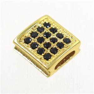 copper square bead paved zircon, gold plated, approx 9x9mm, 2x5mm hole [FDZN4903]