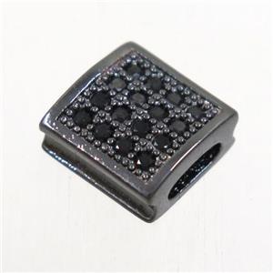 copper square bead paved zircon, black plated, approx 9x9mm, 2x5mm hole [FDZN4904]