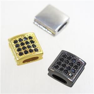copper square bead paved zircon, mix color, approx 9x9mm, 2x5mm hole [FDZN4905]