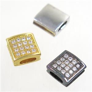 European style copper square bead paved zircon, mix color, approx 9x9mm, 2x5mm hole [FDZN4910]