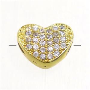 copper heart beads paved zircon, gold plated, approx 7.5x9mm [FDZN4911]