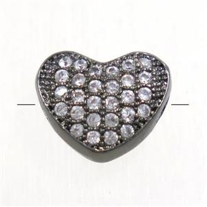 copper heart beads paved zircon, black plated, approx 7.5x9mm [FDZN4912]