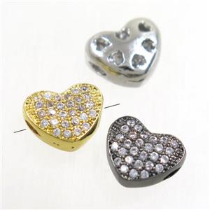 copper heart beads paved zircon, mix color, approx 7.5x9mm [FDZN4914]