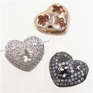 copper heart beads paved zircon, mix color, approx 11.5x13.5mm [FDZN4923]