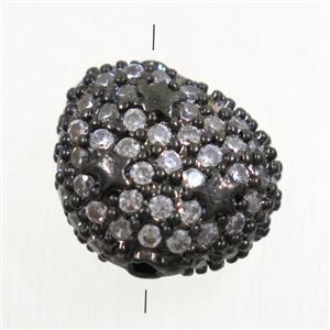 copper potato beads paved zircon, black plated, approx 12-14mm [FDZN4926]