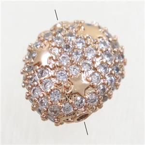 copper potato beads paved zircon, rose gold, approx 12-14mm [FDZN4927]