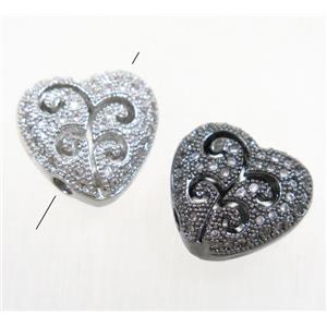 copper heart beads paved zircon, mix color, approx 13x14mm [FDZN4931]