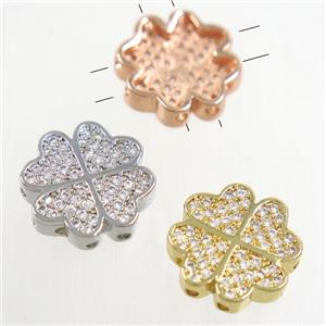 copper bead paved zircon, clover, mix color, approx 15mm [FDZN4935-15MM]