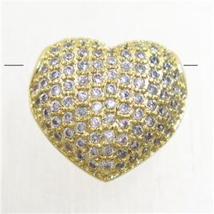 copper heart beads paved zircon, gold plated, approx 14x15mm [FDZN4938]