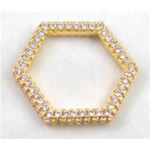 copper ring paved zircon, gold plated, approx 30x30mm [FDZN494]