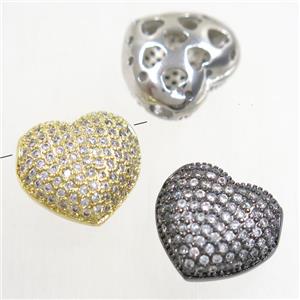 copper heart beads paved zircon, mix color, approx 14x15mm [FDZN4940]