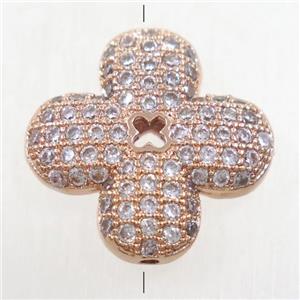 copper beads paved zircon, clover, rose gold, approx 16mm [FDZN4941]