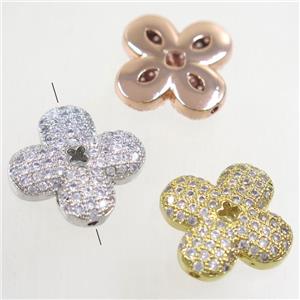 copper beads paved zircon, clover, mix color, approx 16mm [FDZN4944]