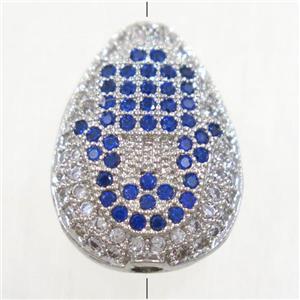 copper teardrop beads paved zircon, platinum plated, approx 11x15.5mm [FDZN4946]