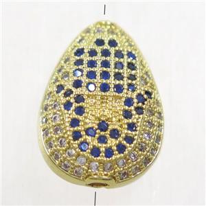 copper teardrop beads paved zircon, gold plated, approx 11x15.5mm [FDZN4947]