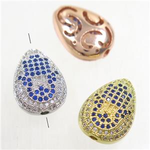 copper teardrop beads paved zircon, mix color, approx 11x15.5mm [FDZN4948]