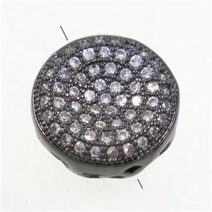 copper circle beads paved zircon, black plated, approx 11.5mm dia [FDZN4952]