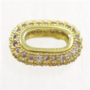 copper oval beads paved zircon, gold plated, approx 7x11mm [FDZN4956]