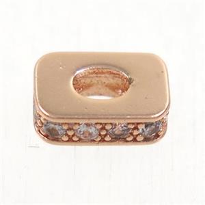 copper rectangle bead paved zircon, rose gold, approx 6.5x9.5mm [FDZN4959]