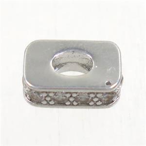copper rectangle bead paved zircon, platinum plated, approx 6.5x9.5mm [FDZN4960]