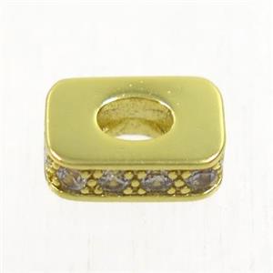 copper rectangle beads paved zircon, gold plated, approx 6.5x9.5mm [FDZN4961]