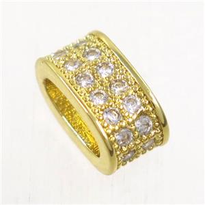 European style copper oval bead paved zircon, gold plated, approx 6x10mm [FDZN4965]
