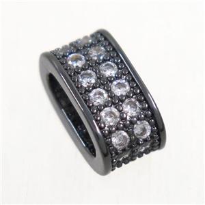 European style copper oval bead paved zircon, black plated, approx 6x10mm [FDZN4966]