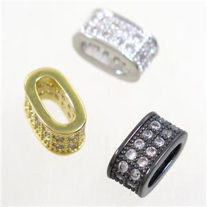 European style copper oval bead paved zircon, mix color, approx 6x10mm [FDZN4967]
