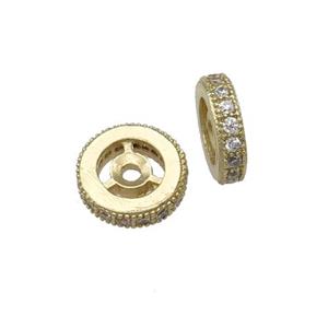 copper spacer beads paved zircon, heishi, gold plated, approx 8mm dia [FDZN498-8MM]