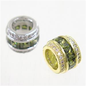 European style copper beads paved zircon, tube, mix color, approx 8x10.5mm, 6mm hole [FDZN4985]