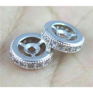 copper spacer beads paved zircon, heishi, platinum plated, approx 8mm dia [FDZN499-8MM]